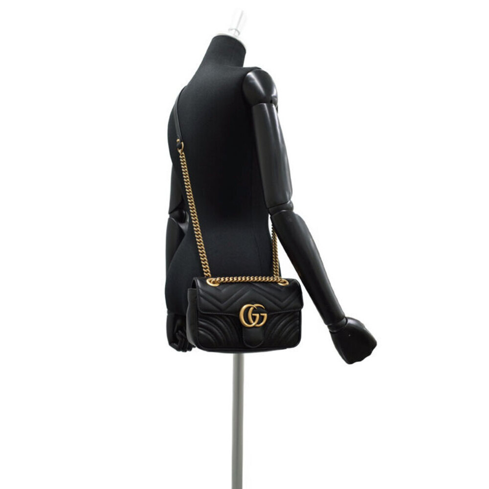 Gucci Chain Shoulder Bag Black Quilted Marmont GG - Picture 9 of 9